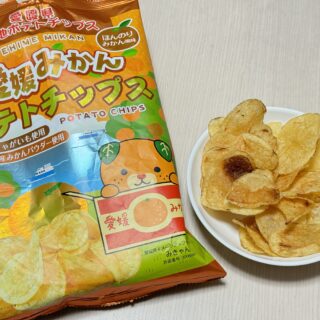 愛媛のご当地ポテチ！愛媛みかんポテトチップスがほんのりみかん味で不思議な感じだぞ！