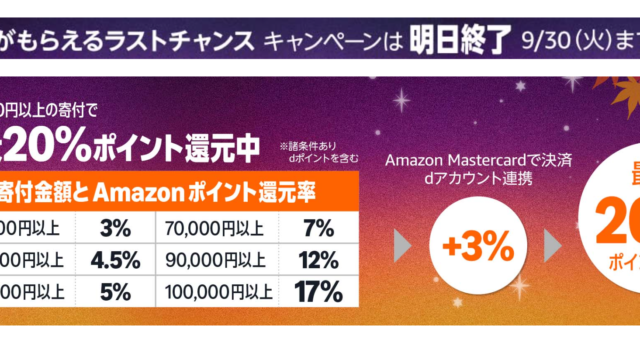 9月末まで！Amazonでポイント最大20%還元のふるさと納税！選んだ返礼品を紹介するぞ！
